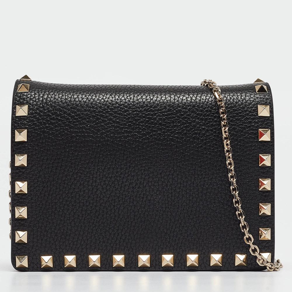 VALENTINO Black Leather Rockstud Chain Pouch - Picture 3 of 8